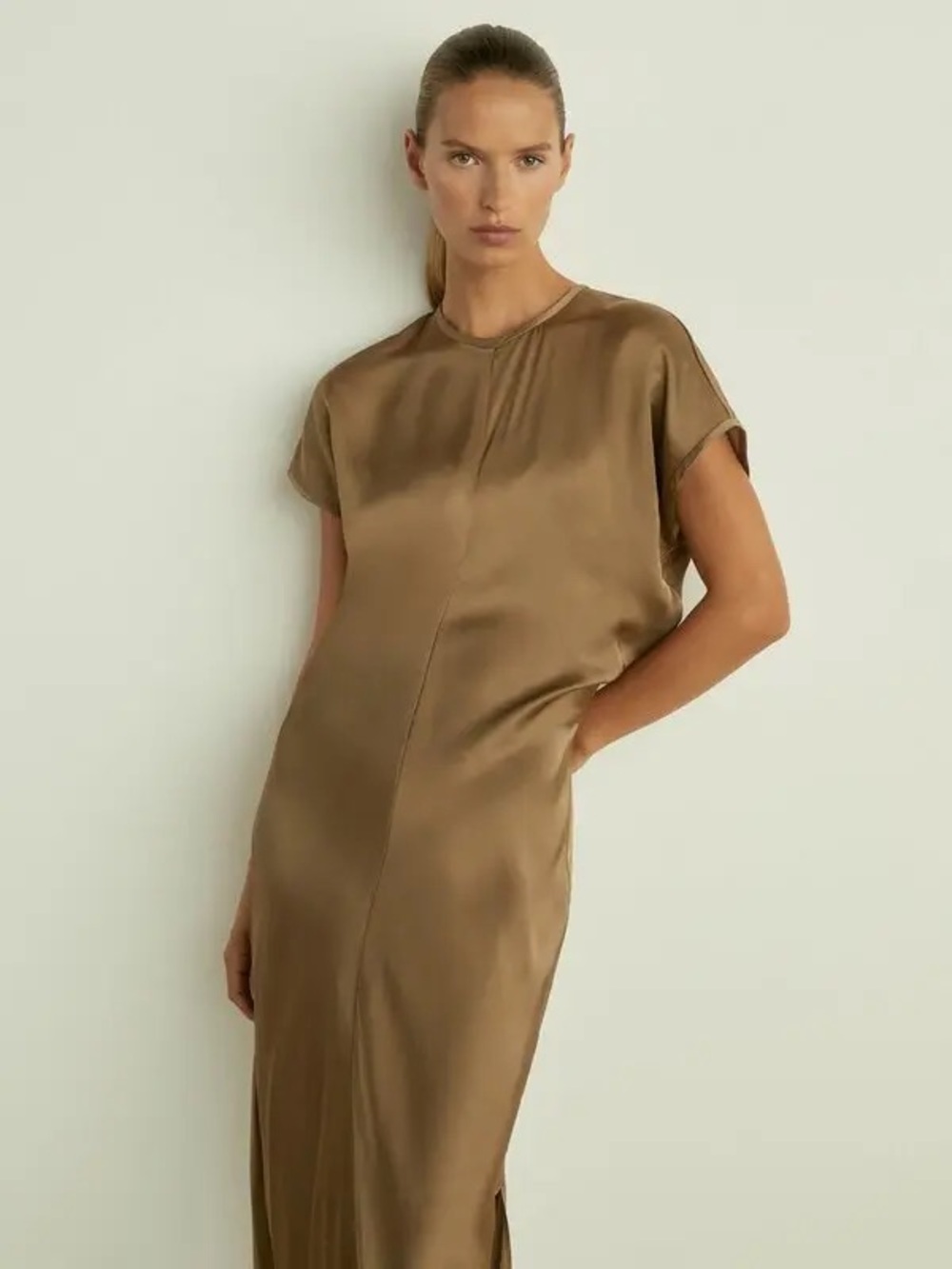 Reiss Bronze Satin Midi Dress